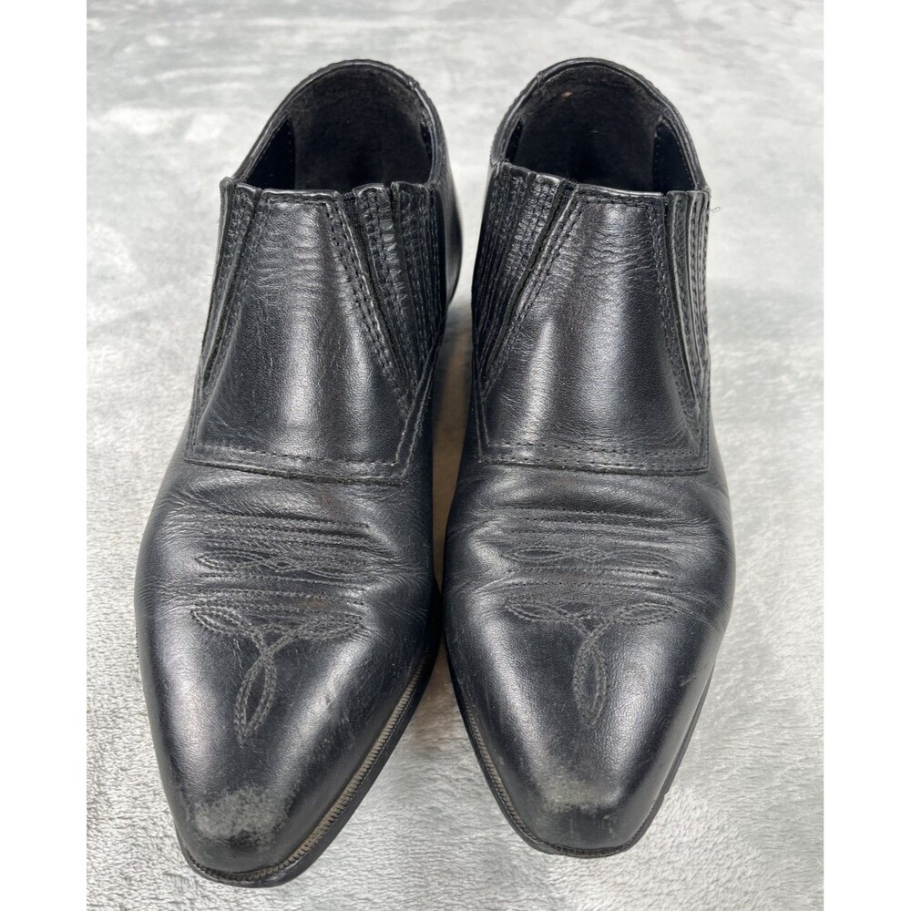 VTG Durango Crush Black Leather Slip On Western Booties Pointed Toe Womens 7M